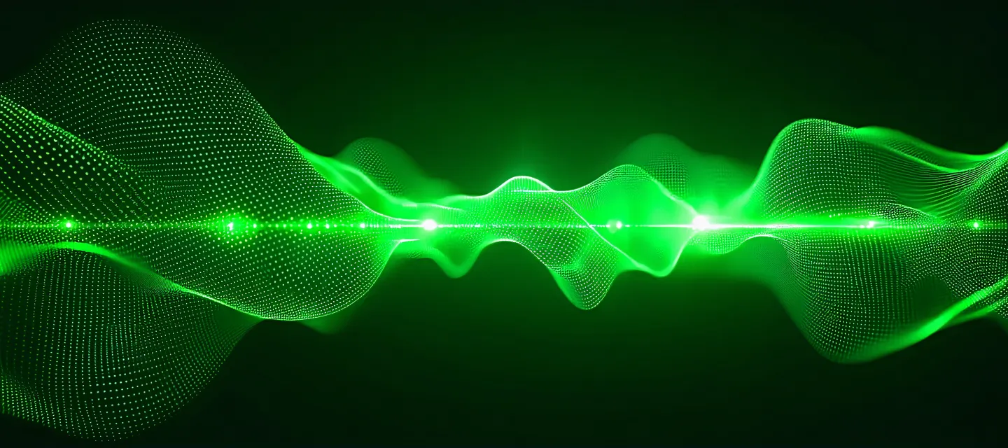 Abstract visualization of transaction data streams converging into a decision node